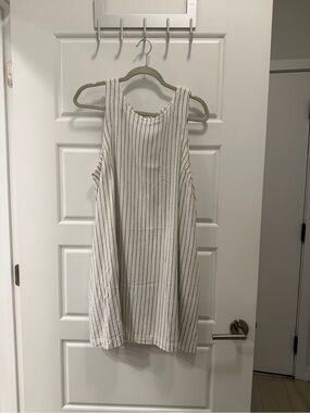 a new day. Striped A-Line Dress - Cream with Thin Navy stripes - size L